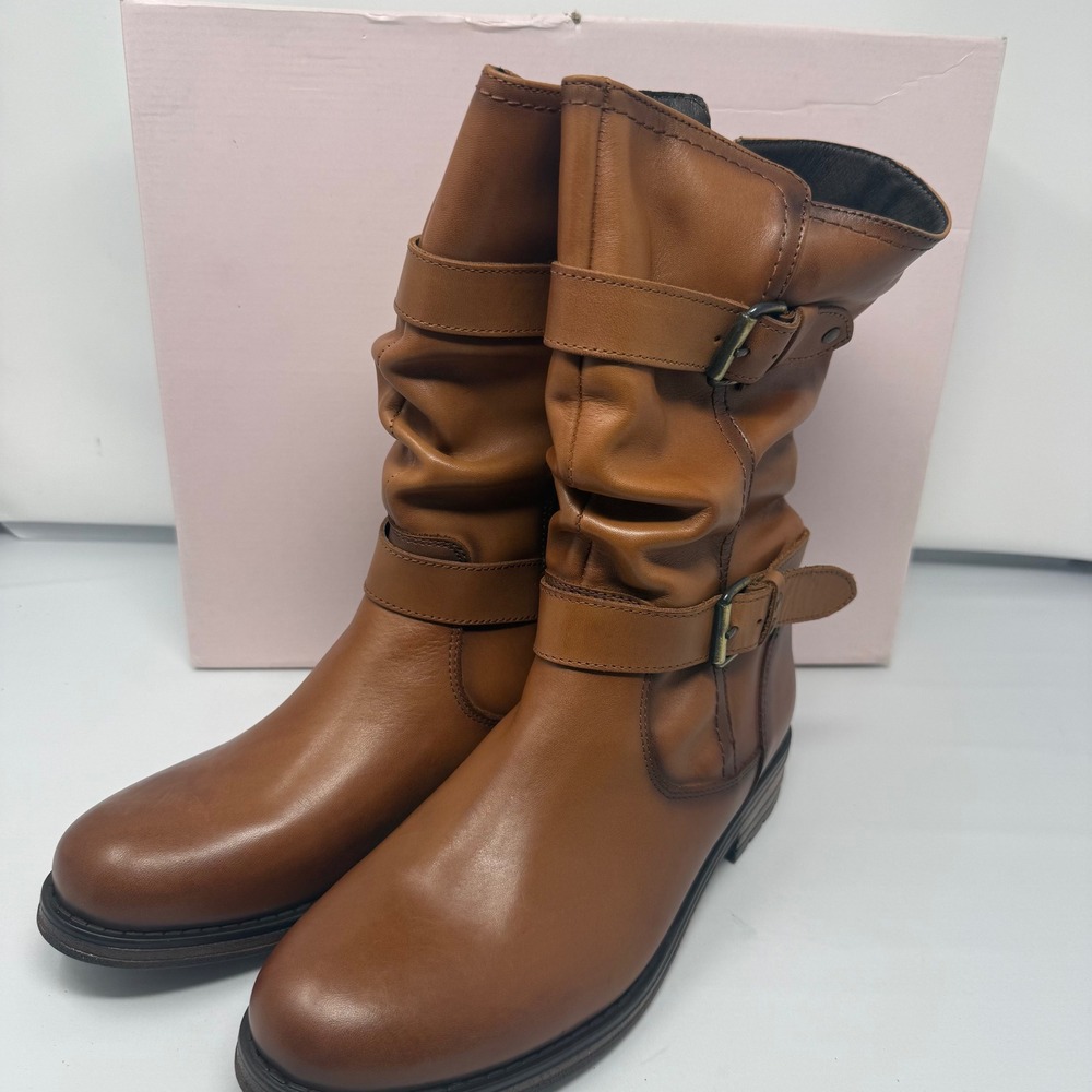 Eric Michael Noelle Cognac Leather Slouch Buckle Mid-Calf Boot Women 40 Portugal